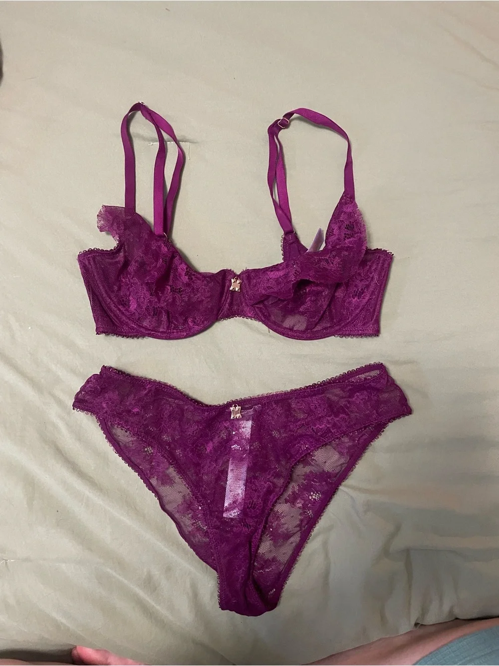 Savage X Fenty Plum Lace Underwire Bra & Bikini Set